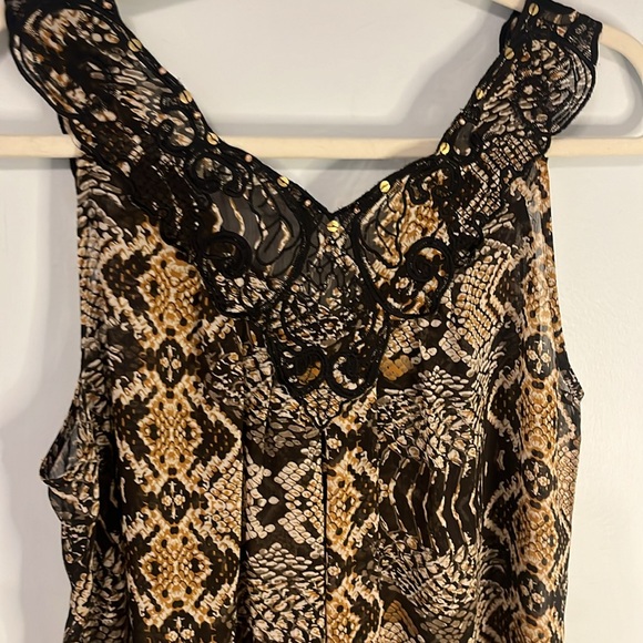 Sheer Boho beaded tank top Size Medium Snakeskin Browns Harlow Zee Tunic - Picture 7 of 9